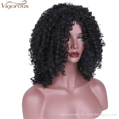 Vigorous Top Quality High Temperature Synthetic Party Wigs Short Kinky Curly Wigs for African American Women Black Wholesale